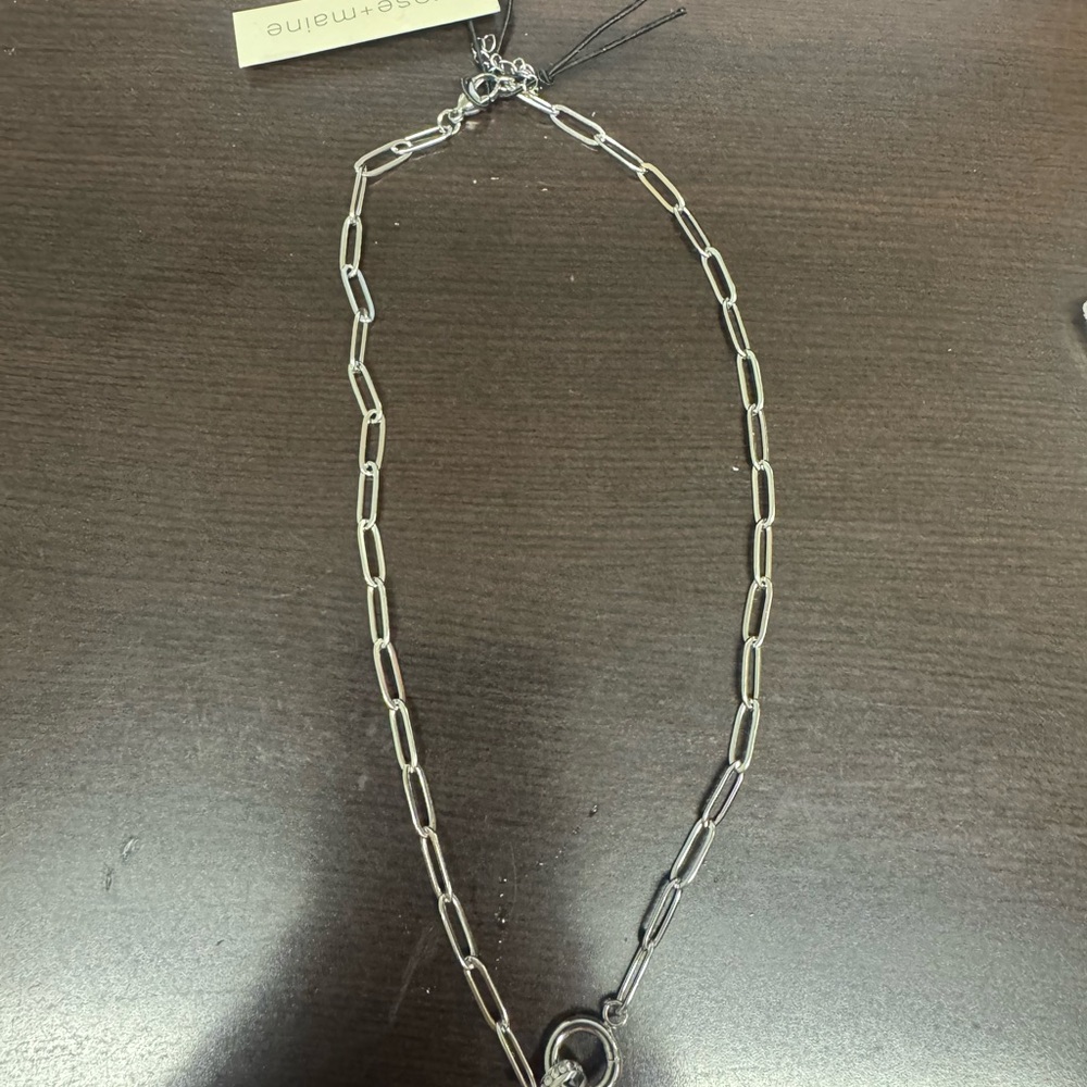 Rose & Maine 16” Silver Tone Paper Clip Necklace with Carabiner NEW - Picture 2 of 4